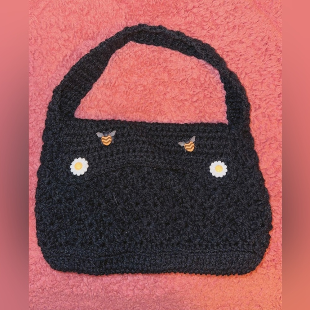 Custom Black Croctched Bumble Bee / Sunflower Mini Handbag